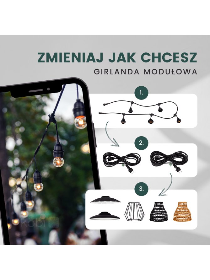 Klosz do zestawu CRETE LS M2 czarny 5 sztuk Kobi Design