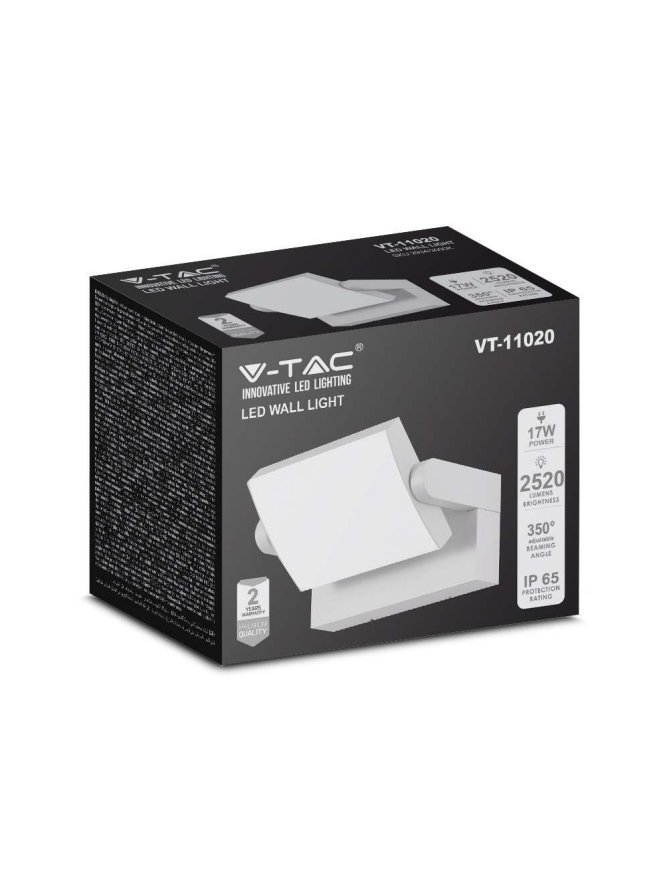Projektor oprawa elewacyjna V-TAC 17W LED biała IP65 VT-11020 3000K 2520lm