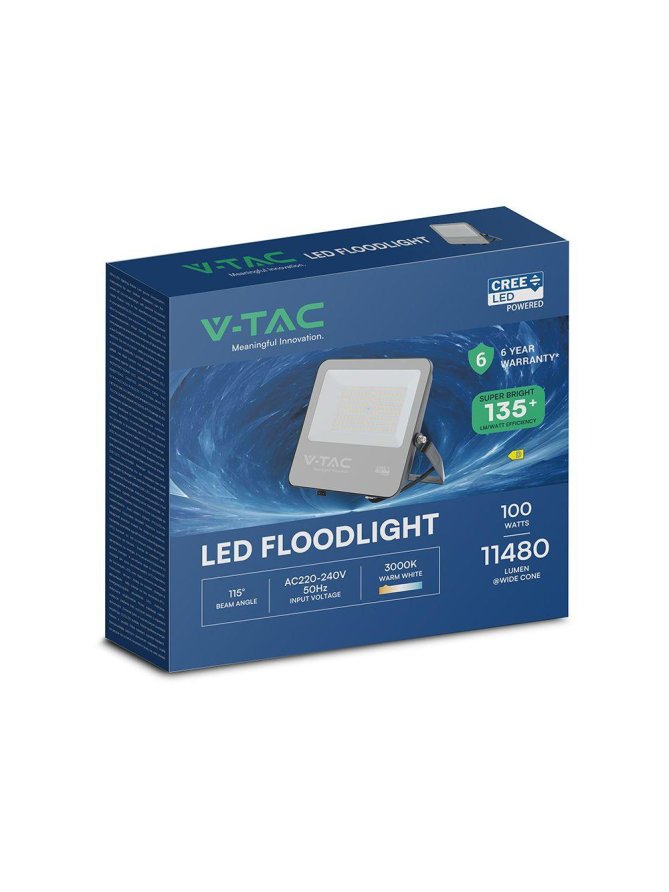 Projektor LED V-TAC CREE CHIP 100W 135lm/W czarna obudowa przewód 1m IP65 VT-44101 4000K 11480lm 6 lat gwarancji