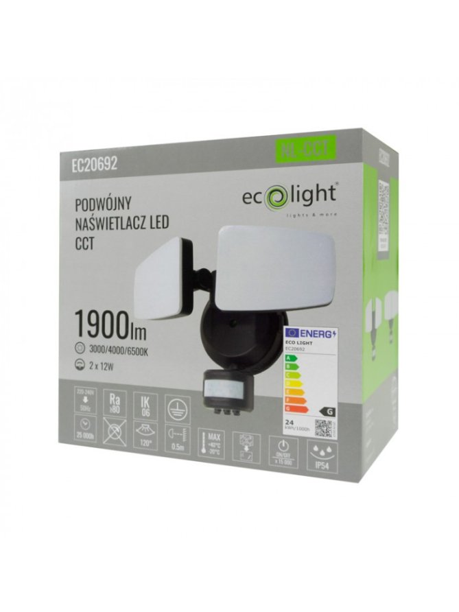 Naświetlacz LED podwójny z czujnikiem ruchu 2x12W