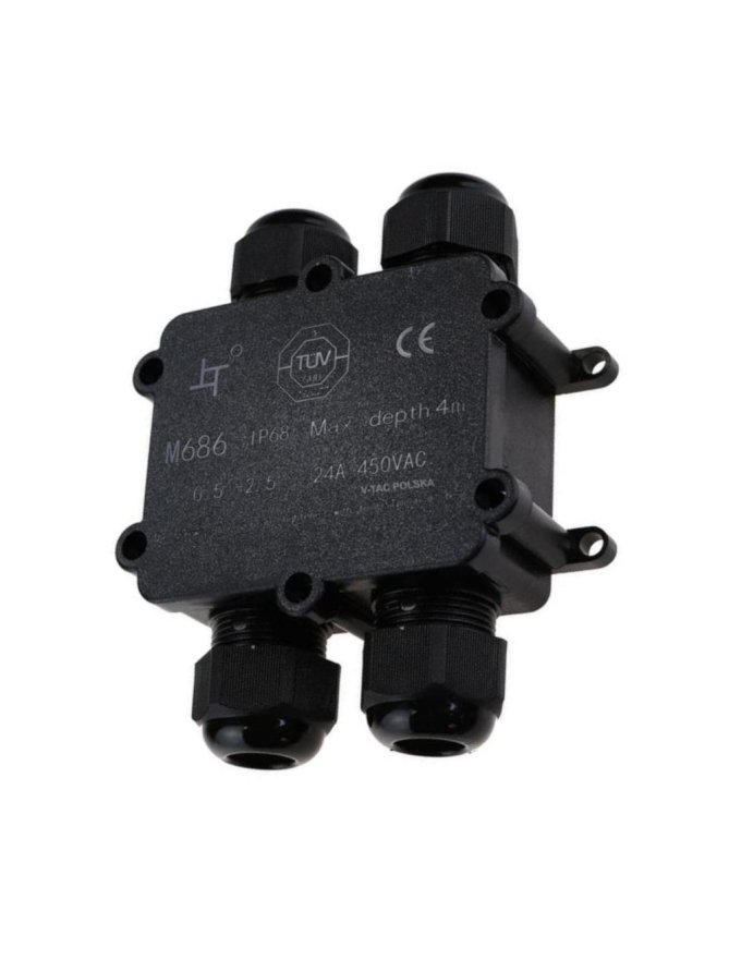 Puszka złączka mufa hermetyczna 4x4Pin czarna 0.5-4mm2 średnica przewodu 8-12mm IP68 V-TAC VT-871