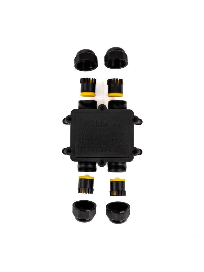 Puszka złączka mufa hermetyczna 4x4Pin czarna 0.5-4mm2 średnica przewodu 8-12mm IP68 V-TAC VT-871