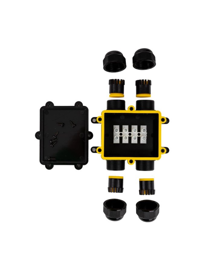Puszka złączka mufa hermetyczna 4x4Pin czarna 0.5-4mm2 średnica przewodu 8-12mm IP68 V-TAC VT-871