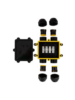 Puszka złączka mufa hermetyczna 4x4Pin czarna 0.5-4mm2 średnica przewodu 8-12mm IP68 V-TAC VT-871