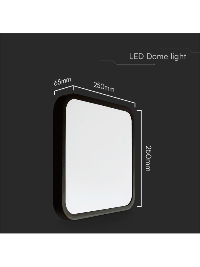 Plafon V-TAC 18W LED SAMSUNG CHIP kwadrat 25x25cm natynkowy IP44 czarny VT-8618B 3000K 1830lm 5 lat gwarancji