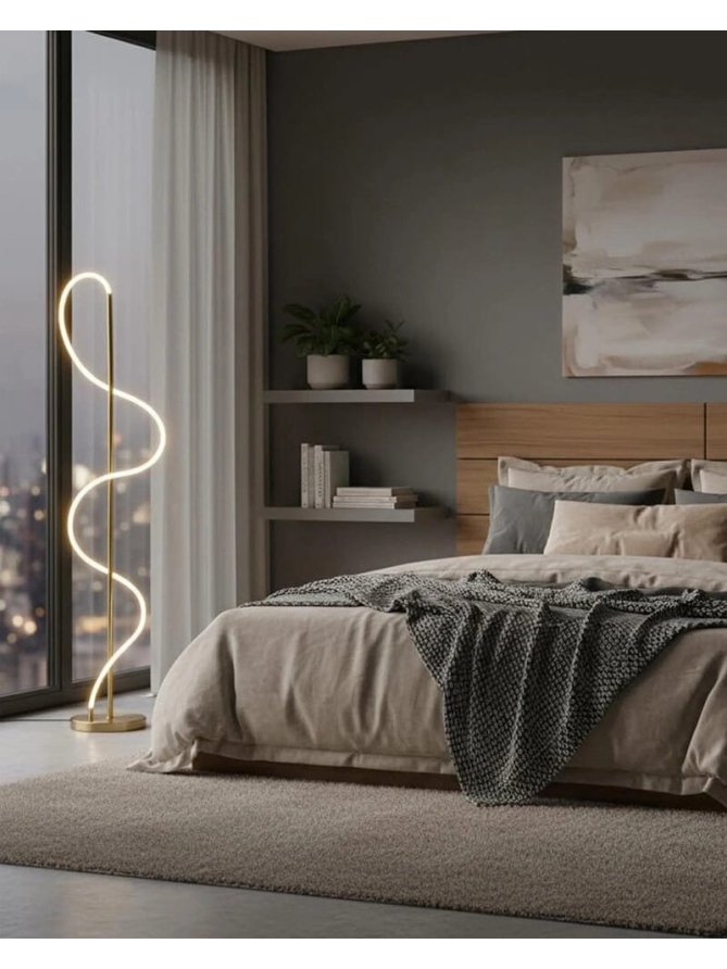 Lampa podłogowa złota świecący sznur pleciony tuba led - LEDco.pl