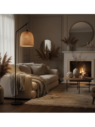 Lampa podłogowa wysoka boho naturalna wiklinowa nad sofę - LEDco.pl 2