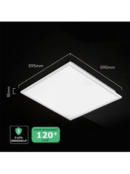 Panel LED V-TAC 40W 600x600 slim 18mm 120Lm/W VT-61041 4000K 4800lm 3 lata gwarancji