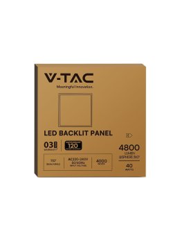 Panel LED V-TAC 40W 600x600 slim 18mm 120Lm/W VT-61041 4000K 4800lm 3 lata gwarancji