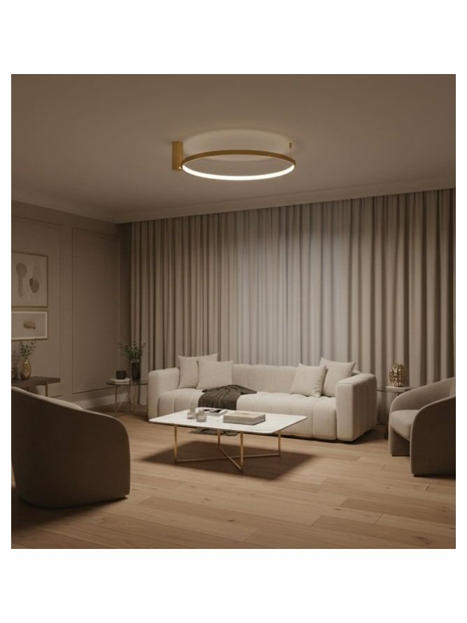 okrągła lampa sufitowa ring złota LED do salonu minimalistyczna  - LEDco.pl