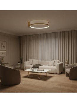 okrągła lampa sufitowa ring złota LED do salonu minimalistyczna  - LEDco.pl