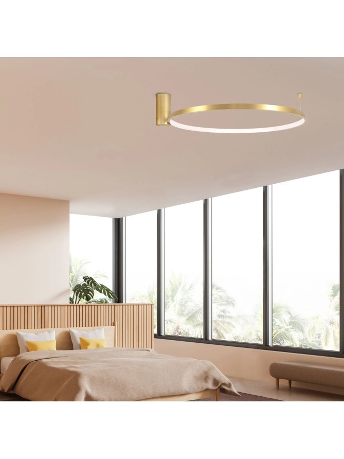 okrągła lampa sufitowa ring złota LED do salonu minimalistyczna  - LEDco.pl
