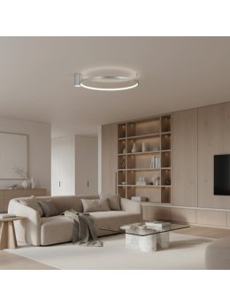 okrągła lampa sufitowa ring nikiel LED do salonu minimalistyczna  - LEDco.pl