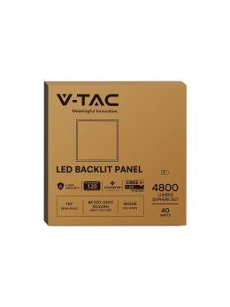 Panel LED V-TAC 40W 600x600 LED CREE CHIP zasilacz STARSENSE backlight 33mm 120Lm/W VT-61044 4000K 4800lm 6 lat gwarancji