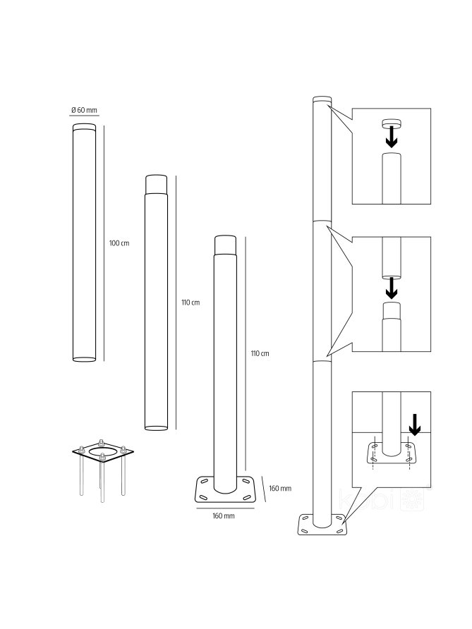 Słup BASE SG 3m Fi 60mm Kobi