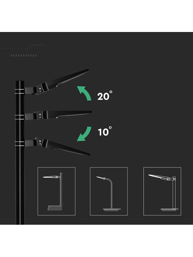 Naświetlacz oprawa uliczna solarna V-TAC 20W LED czarna IP65 150Lm/W VT-ST20CCT 3000K-4000K-6000K 3000lm 3 lata gwarancji