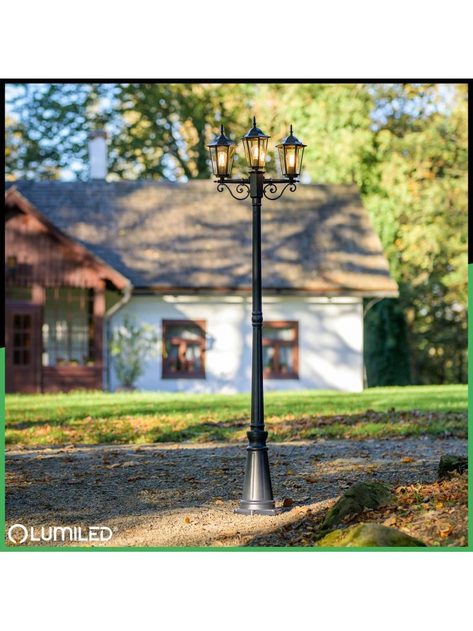 Latarnia ogrodowa parkowa retro BELLIS 2m czarna LUMOGR0135 - LEDco.pl
