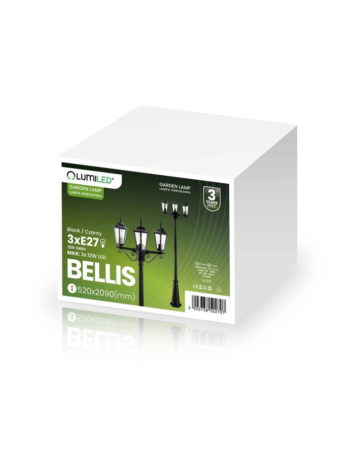 Latarnia ogrodowa parkowa retro BELLIS 2m czarna LUMOGR0135 - LEDco.pl