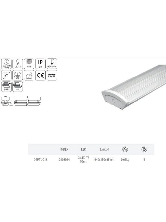 OPRAWA ŚWIETLÓWKOWA KLOSZOWA DO LED T8 T8 2X18 OSPTL-218 Anlux LEDco.pl