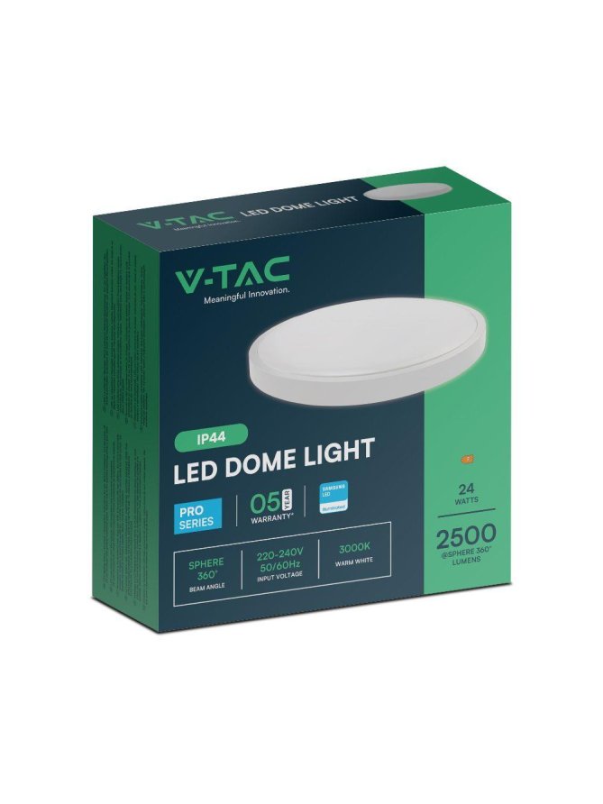 Oprawa sufitowa plafoniera V-TAC 24W LED SAMSUNG CHIP okrągły 29cm natynkowy IP44 biały VT-8624 3000K 2500lm 5 lat gwarancji