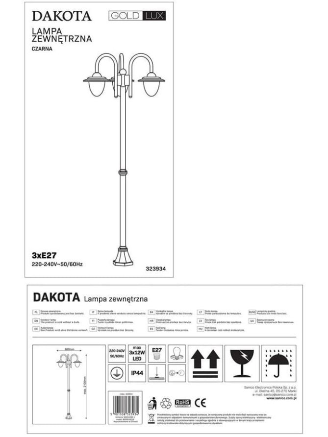 Latarnia parkowa retro DAKOTA 2,1m czarna 323934 - LEDco.pl