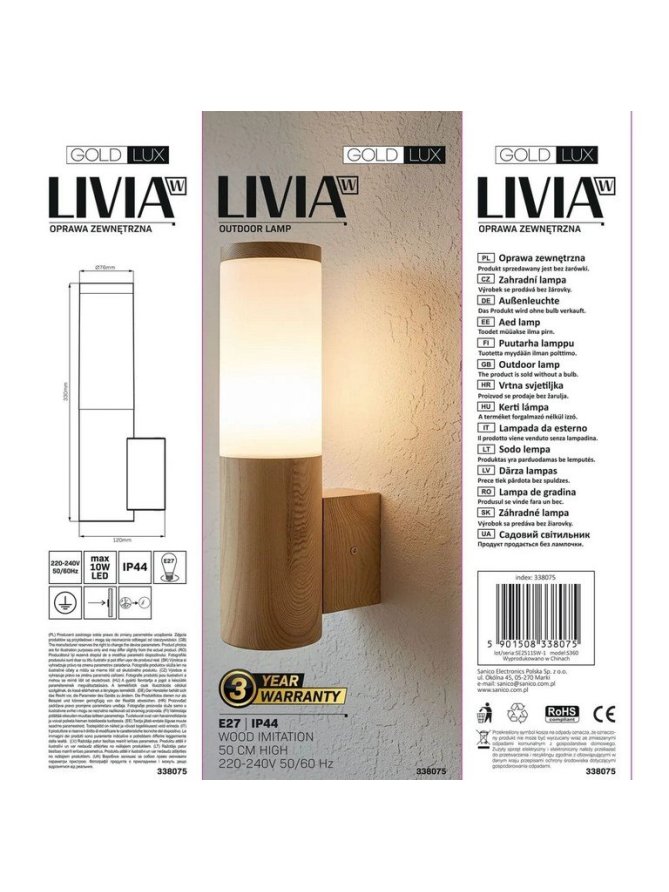 Kinkiet ogrodowy LIVIA drewniany lampa ścienna - LEDco.pl