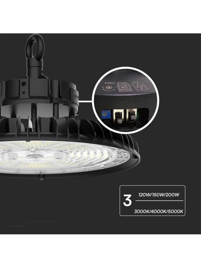 Oprawa V-TAC LED high bay LIFUD driver 0-10V 160Lm/W 120W/150W/200W VT-90202 3000K+4000K+5000K 32000lm 5 lat gwarancji