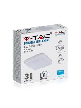 Oprawa sufitowa plafoniera kwadratowa V-TAC 15W LED SAMSUNG CHIP IP44 100Lm/W VT-8033SQ 6400K 1500lm 3 lata gwarancji