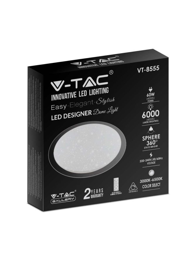 Oprawa sufitowa plafoniera V-TAC 60W LED pilot CCT fi.560 gwiazdy VT-8555 3000K-6500K 6000lm
