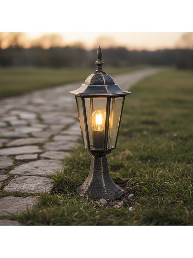 Lampa ogrodowa stojąca retro LIGURIA złota 201973 - LEDco.pl