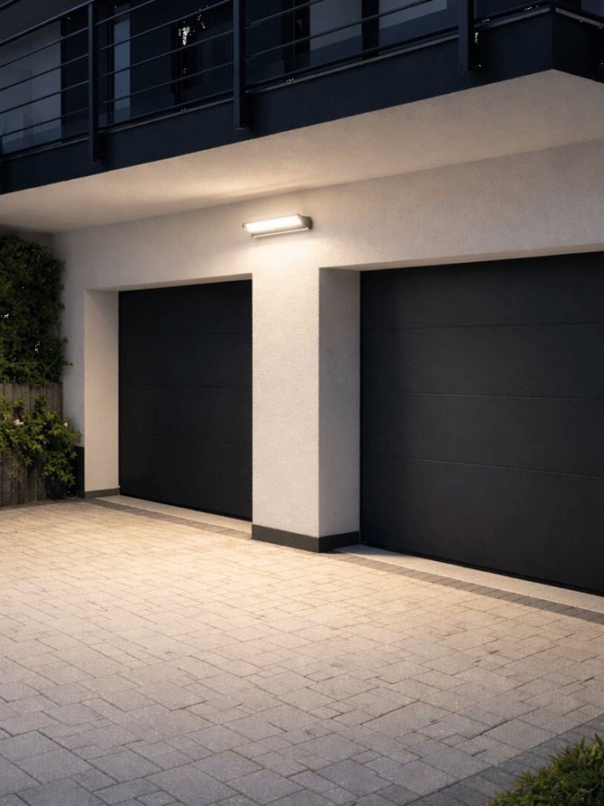 Kinkiety zewnętrzne z czujnikiem ruchu lampa nad garaż 50W na pilot LEDco.pl