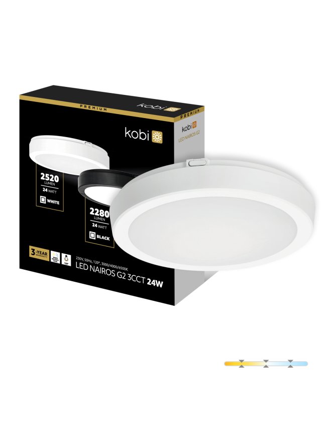 Plafon LED sufitowy NAIROS G2 24W 3CCT IP65 biały Kobi Premium 