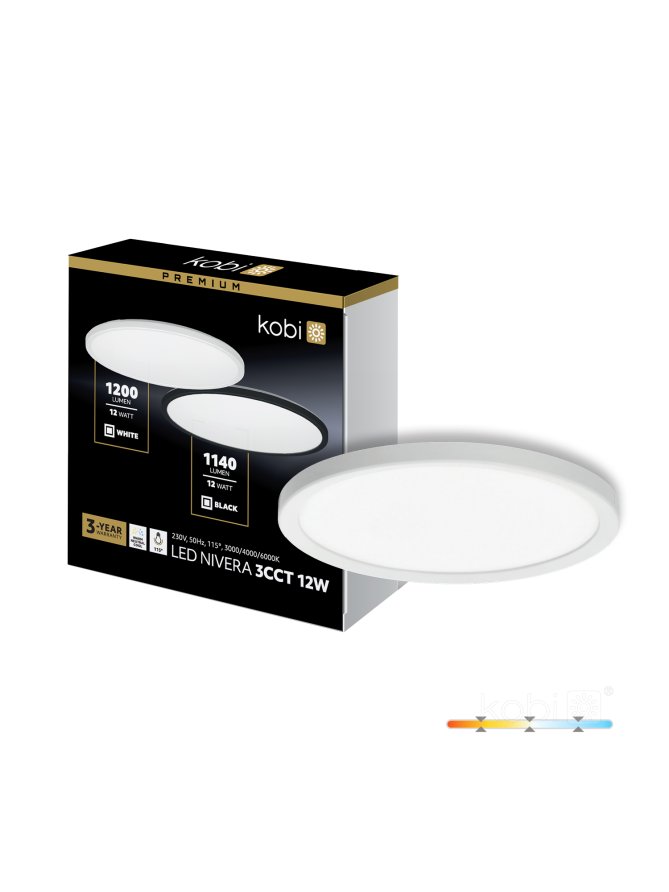 Plafon LED sufitowy NIVERA CIRCLE 12W 3CCT IP54 biały Kobi Premium 