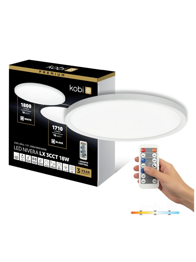 Plafon LED sufitowy NIVERA CIRCLE 18W 3CCT LX IP54 biały Kobi Premium 