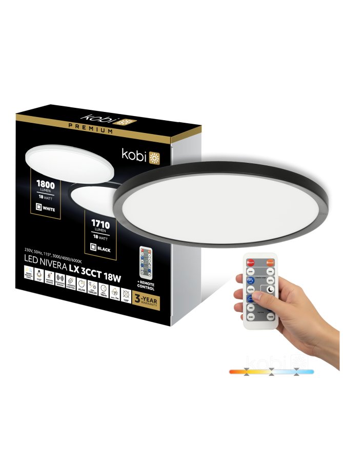 Plafon LED sufitowy NIVERA CIRCLE 18W 3CCT LX IP54 czarny Kobi Premium 