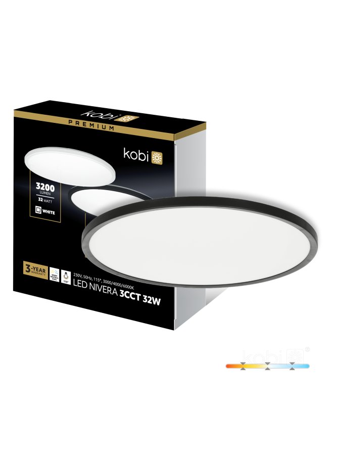Plafon LED sufitowy NIVERA CIRCLE 32W 3CCT IP54 czarny Kobi Premium 