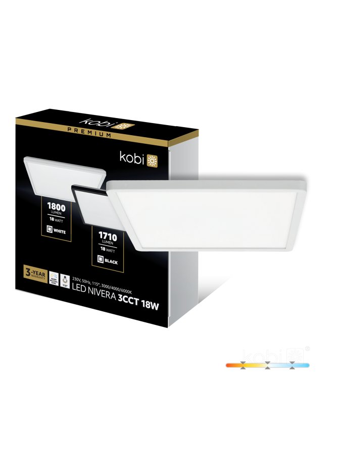 Plafon LED sufitowy NIVERA SQUARE 18W 3CCT IP54 biały Kobi Premium 