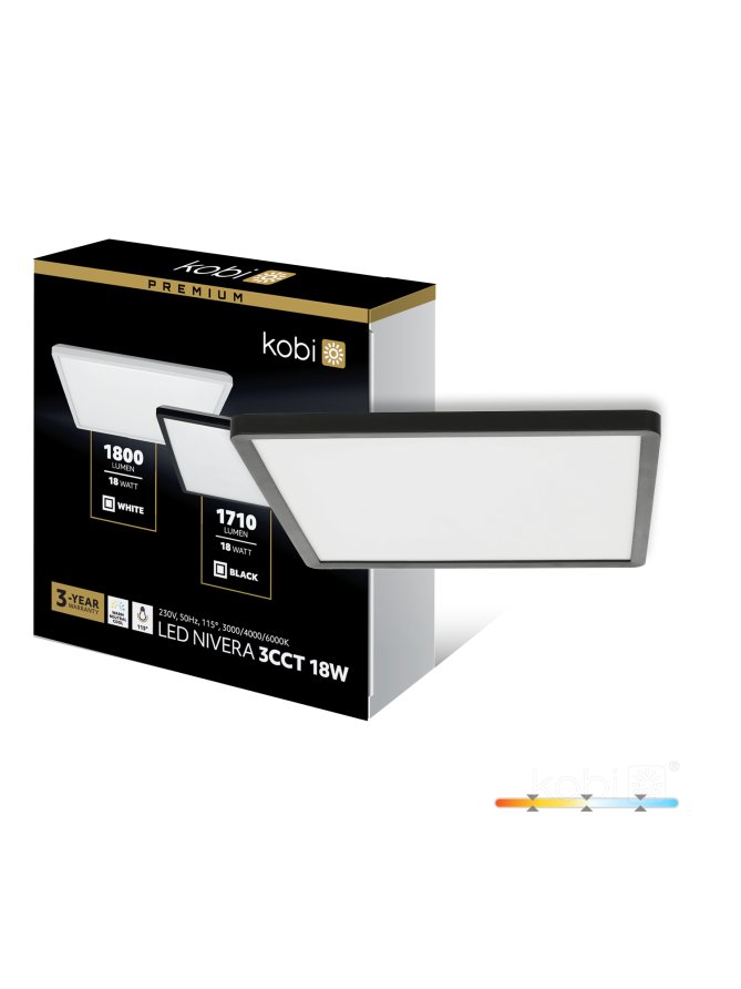 Plafon LED sufitowy NIVERA SQUARE 18W 3CCT IP54 czarny Kobi Premium 