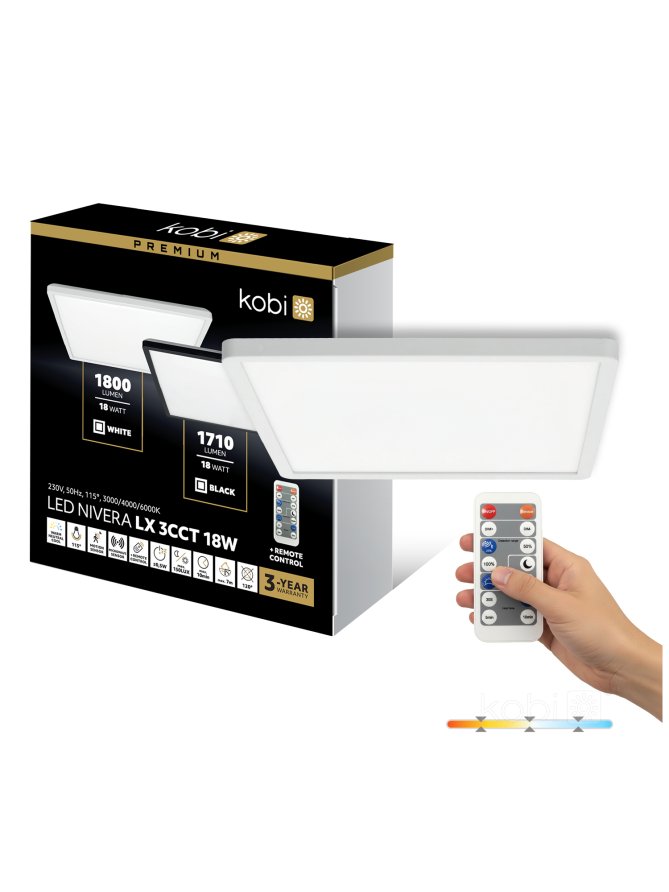 Plafon LED sufitowy NIVERA SQUARE 18W 3CCT LX IP54 biały Kobi Premium 