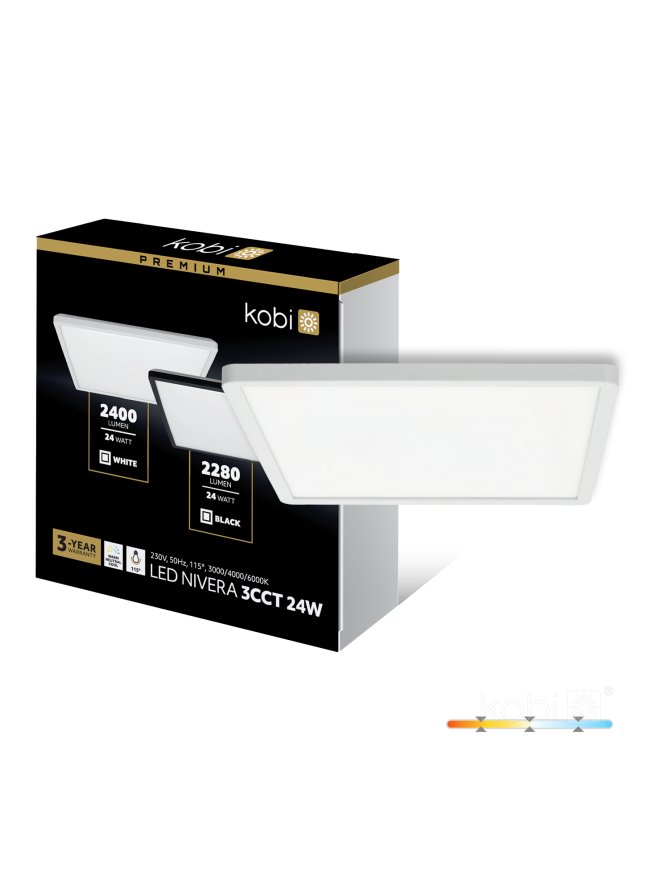 Plafon LED sufitowy NIVERA SQUARE 24W 3CCT IP54 biały Kobi Premium 
