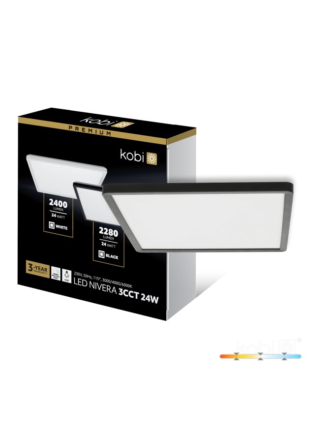 Plafon LED sufitowy NIVERA SQUARE 24W 3CCT IP54 czarny Kobi Premium 