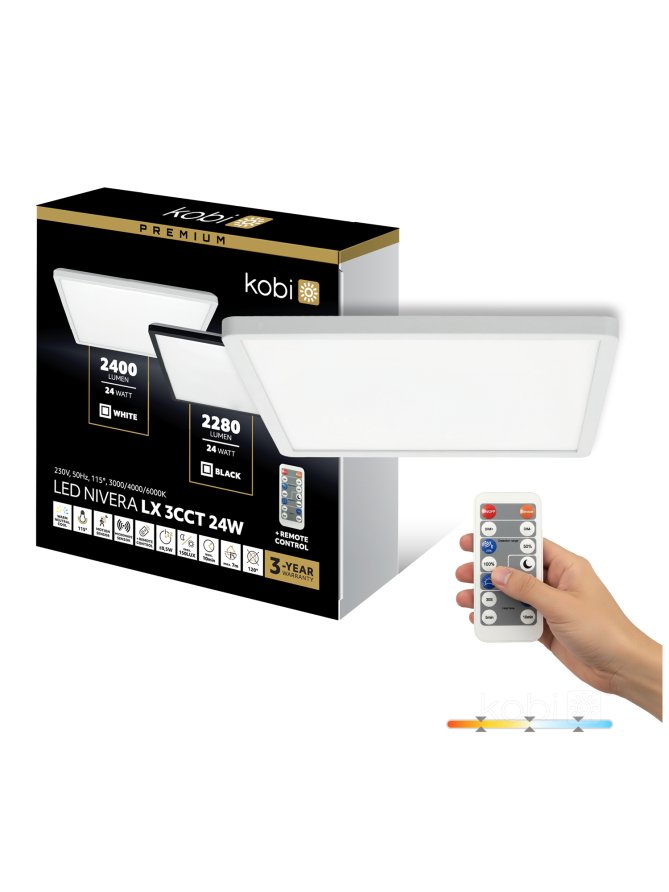 Plafon LED sufitowy NIVERA SQUARE 24W 3CCT LX IP54 biały Kobi Premium 