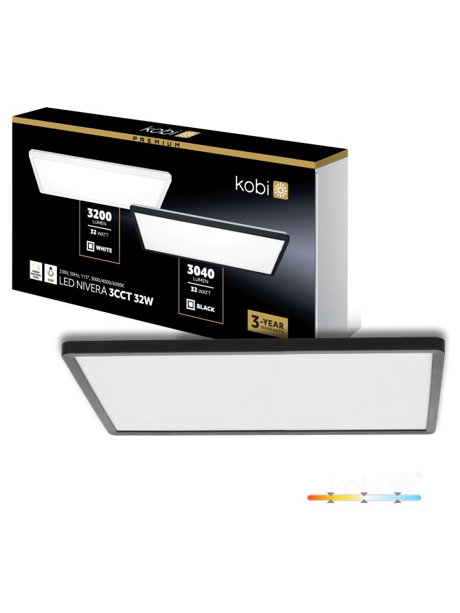 Plafon LED sufitowy NIVERA SQUARE 32W 3CCT IP54 czarny Kobi Premium 