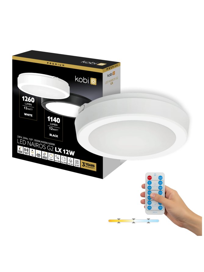 Plafon z czujnikiem ruchu LED NAIROS G2 12W 3CCT LX IP65 biały Kobi Premium 