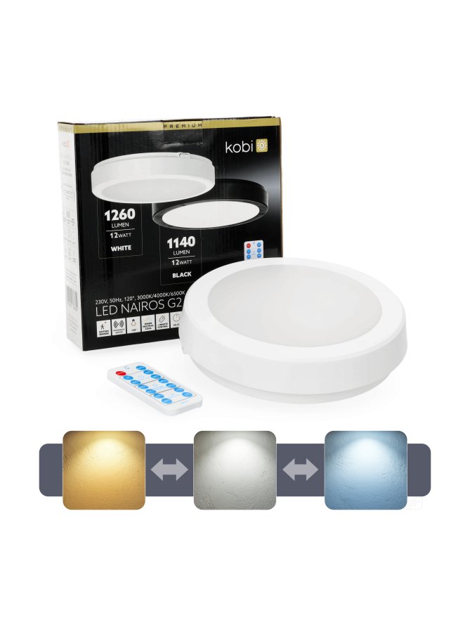 Plafon z czujnikiem ruchu LED NAIROS G2 12W 3CCT LX IP65 biały Kobi Premium 