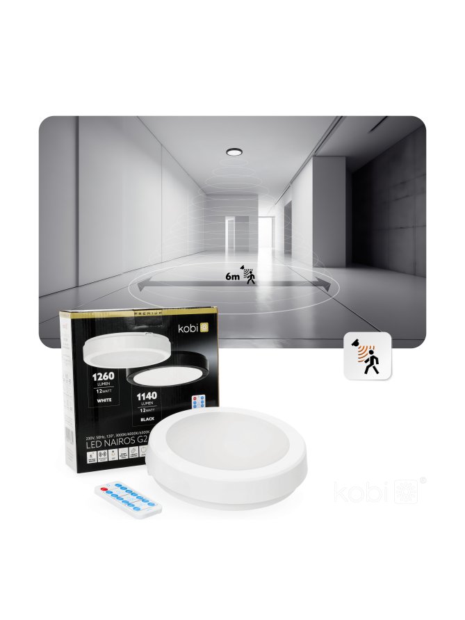 Plafon z czujnikiem ruchu LED NAIROS G2 12W 3CCT LX IP65 biały Kobi Premium 