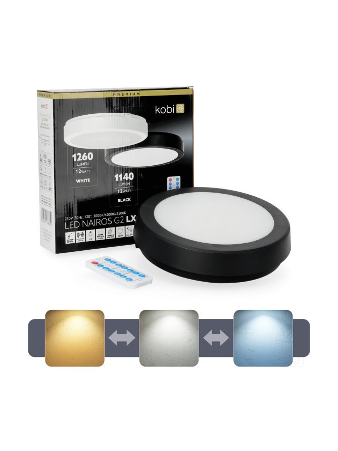 Plafon z czujnikiem ruchu LED NAIROS G2 12W 3CCT LX IP65 czarny Kobi Premium 