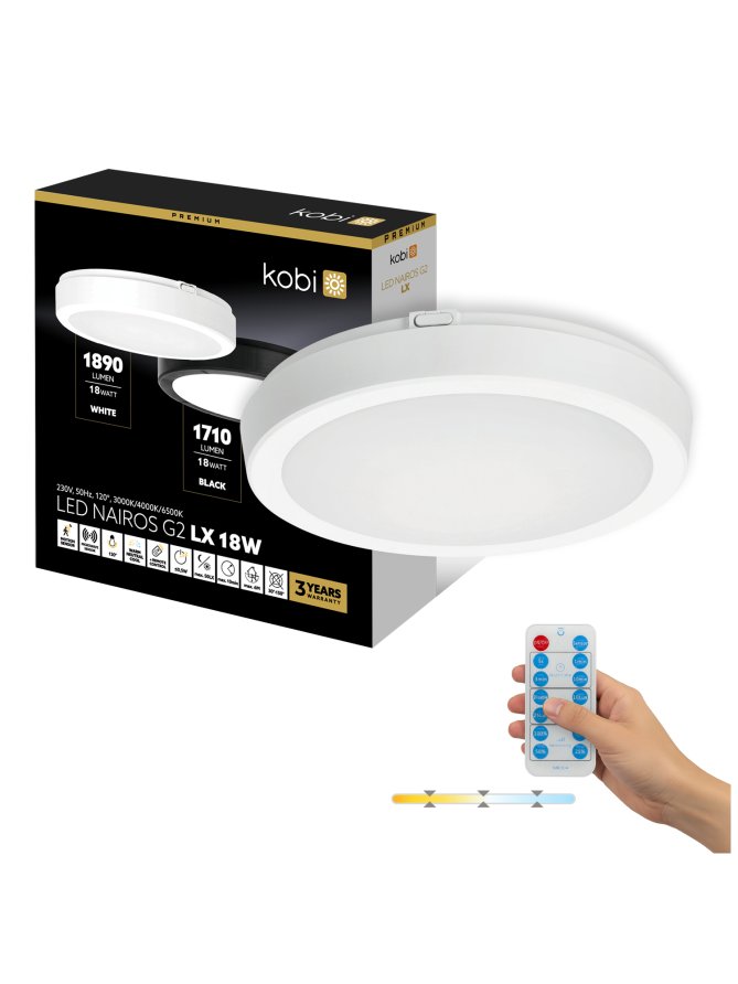 Plafon z czujnikiem ruchu LED NAIROS G2 18W 3CCT LX IP65 biały Kobi Premium 