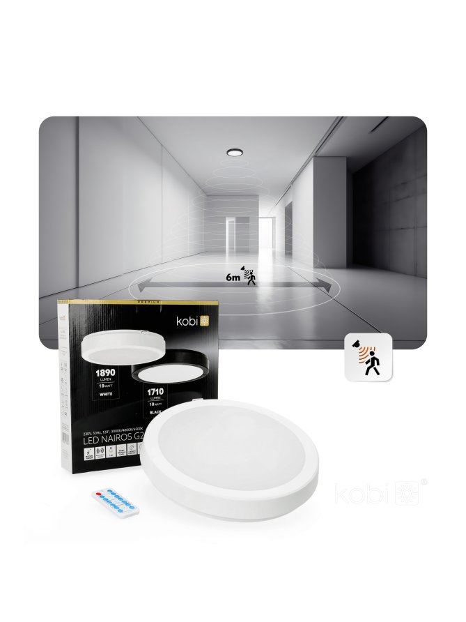 Plafon z czujnikiem ruchu LED NAIROS G2 18W 3CCT LX IP65 biały Kobi Premium 
