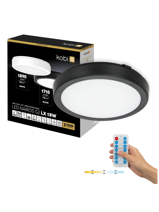 Plafon z czujnikiem ruchu LED NAIROS G2 18W 3CCT LX IP65 czarny Kobi Premium 